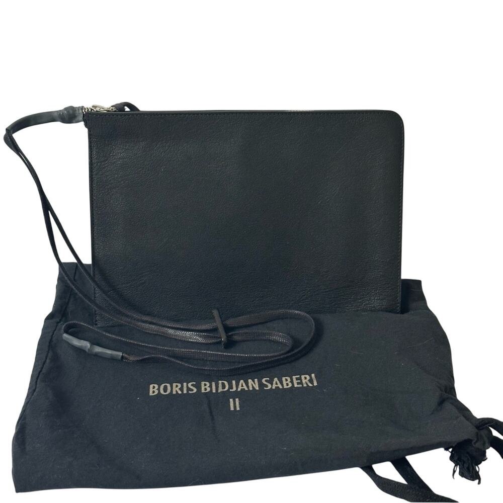 11 Boris Bidjan Saberi Zip-Around Large Wallet Pouch Black Grained Leather Bag